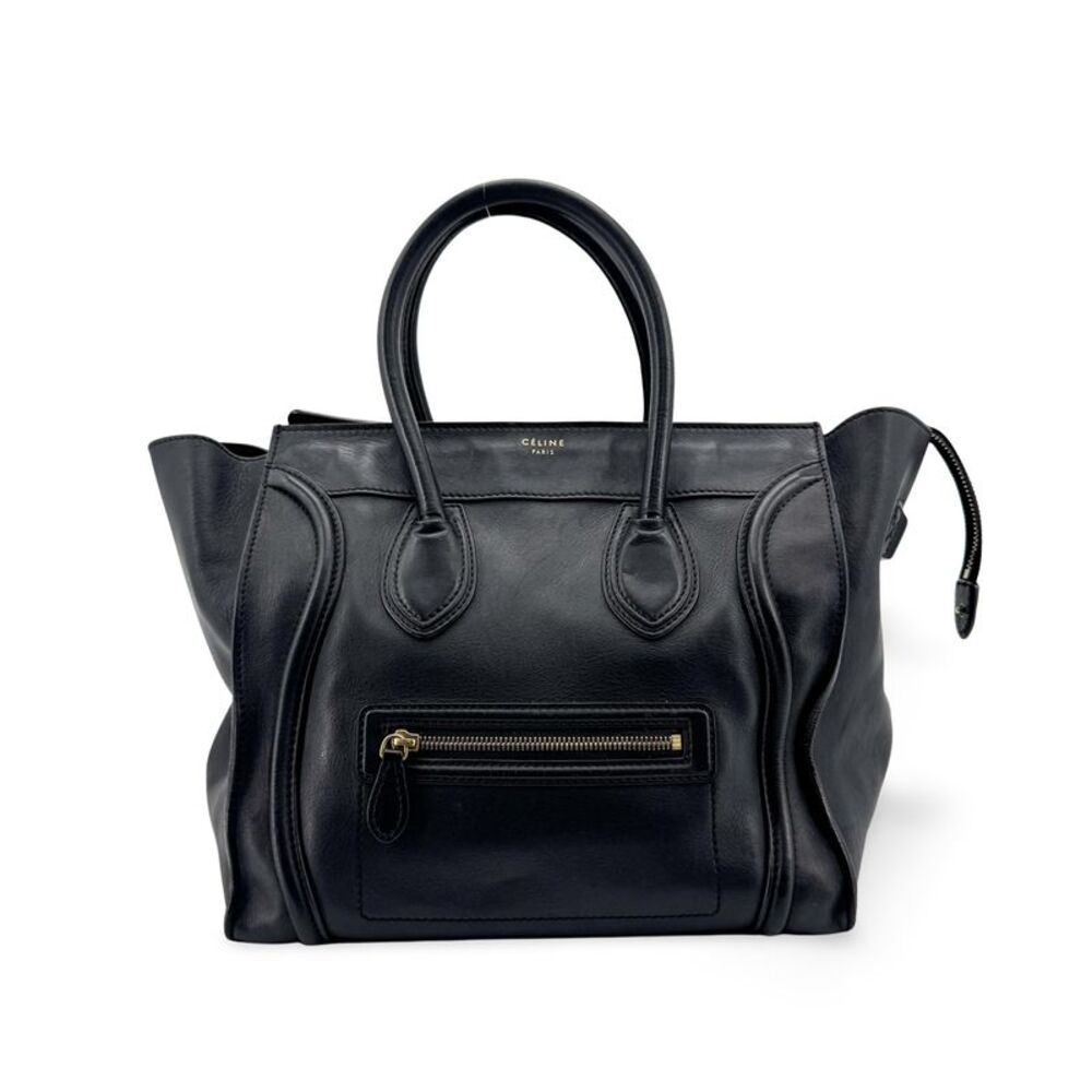Celine Luggage Embossed Leather Black Leather Handbag